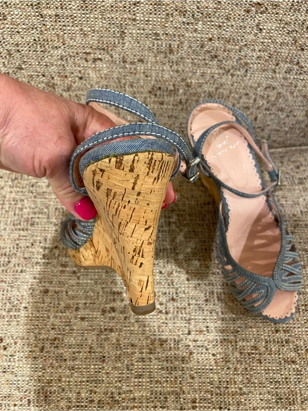 Rebecca Taylor Denim Blue Cork Wedge Sandals